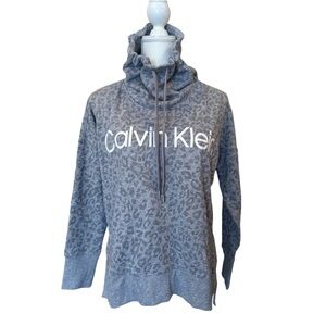 NWT $60 Calvin Klein Women S LOGO Leopard Animal Print  Cowl Neck Sweatshirt